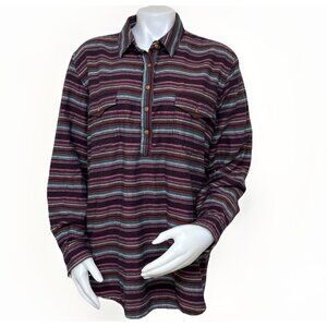 Ariat Billie Jean Western Shirt Womens XXL Aztec Stripe Burgundy Flannel Popover
